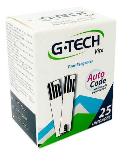 25 Tiras De Teste Glicemia P/ G-tech Vita Cor Branco