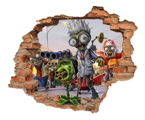 Sticker 3d Plantas Vs Zombies Decoración En Vinil Gamers