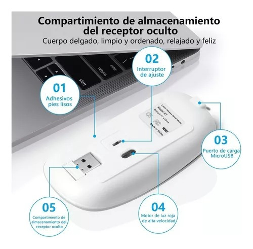 Ratón Silencioso 2.4g Wireless Recargable Portátil