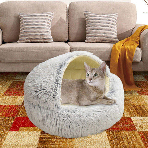 Z Cama Para Mascotas, Redonda, Suave, De Felpa, Nido, Cueva,