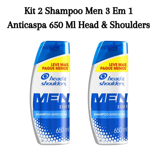 Kit 2 Shampoo Men 3 Em 1 Anticaspa 650 Ml Head & Shoulders