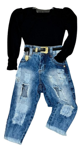 Roupa De Frio Menina Blusa E Calça Jeans Moda Mini Diva Luxo