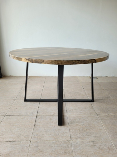 Mesa Redonda Industrial De Comedor Madera Dura Maciza 100cm