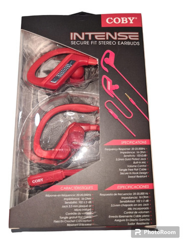 Auriculares Deportivos Con Cable C/ Microfono Coby Intense Color Rojo