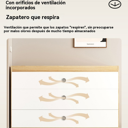 Zapatero Moderno Con 4 Puertas 1 Cajón, 120x32x85cm Color Roble+blanco
