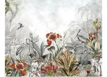 Comprar Vinilos Murales Empapelados Aves Flores Grises Rojo