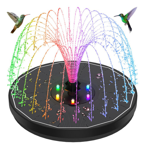Fuente Solar Negro C/luces Led Para Baño De Pajaros Estanque
