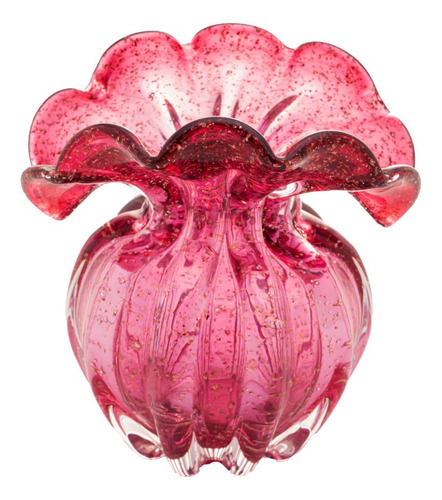 Vaso Lyor Italy De Vidro Rosa E Dourado 15cm X 13cm X 16cm Liso