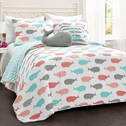 Juego De Cama Reversible Infantil Con Ballenas, Twin, Rosa