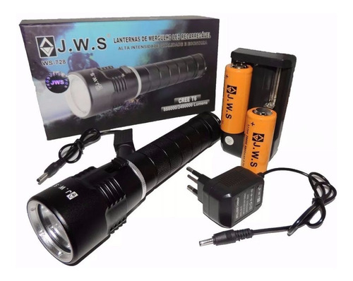 Lanterna Led Cree T6 Para Mergulho Jws Ws-728 + 2 Baterias