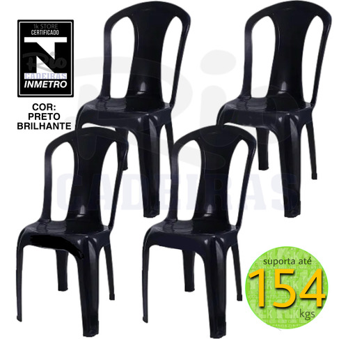Kit Mesa Quadrada Monobloco Preta Com 4 Cadeiras Bistrô