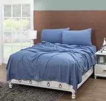 Comprar Sábanas Queen Size Ultra Suaves Premium. Blancos Azteca. Color Azul Claro Diseño De La Tela Liso