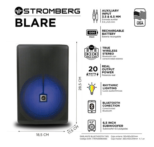 Imagen 5 de 10 de Parlante Stromberg Bluetooth Blare Portatil