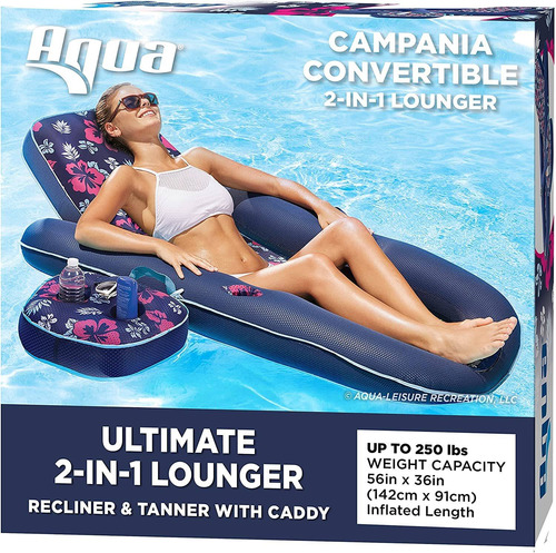 Aqua Water Lounge 2 En 1 Xl Lounge, Color Azul Marino, Hibis