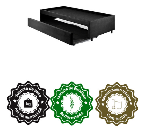 Bicama Box Viúva 120x203 Suede Preto Cama inHouse