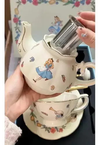 Bule E Xícara De Porcelana Alice No País Das Maravilhas Coel