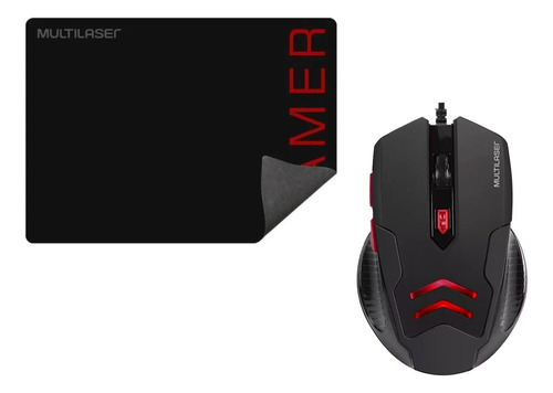 Kit de ratón para juegos de 3200 dpi y alfombrilla de ratón Multilaser Mo306, color rojo