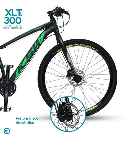 Bicicleta Ksw Xlt 300 27v Híbrido Hidráulico Freno Color Negro con Marco Verde Talla 21