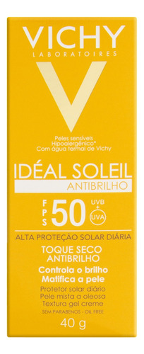 Protetor Solar Antibrilho FPS 50 Vichy Idéal Soleil Caixa 40g