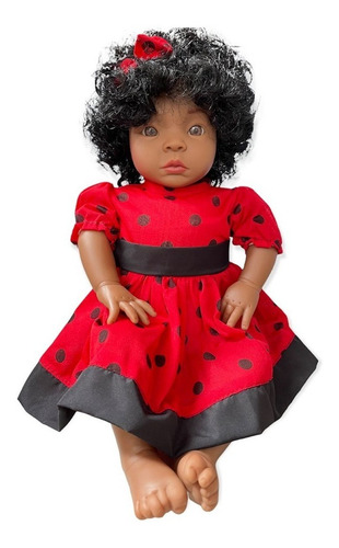 Bebê Reborn Boneca Negra Cabelo Cacheado E Vestido Infantil