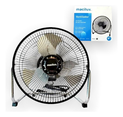 Ventilador De Escritorio 9 Pulgadas Macilux Color Negro Cantidad De Aspas 3 Aspas Plata Diámetro 22.8 Cm Material De Las Aspas Metal