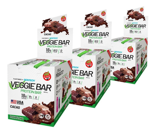 3 Veggie Bar Low Carb Snack Gentech 30 Barras Veganas