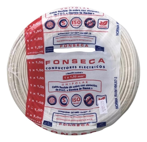 Cable Fonseca 1,5 Mm Unipolar Blanco X 100m Por E631