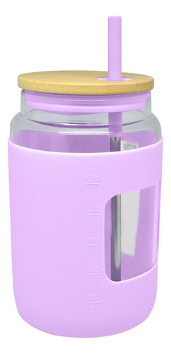 Vaso De Vidrio 1.7 L Con Tapa De Bambú Y Popote Viva Hydrate Color Rosa pálido