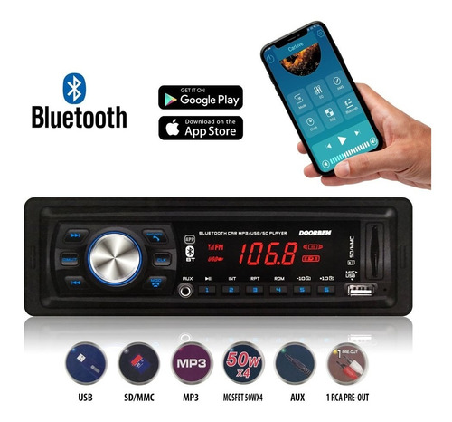 Radio Mp3 Som Automotivo Bluetooth Com App Carro Bt Doorbem