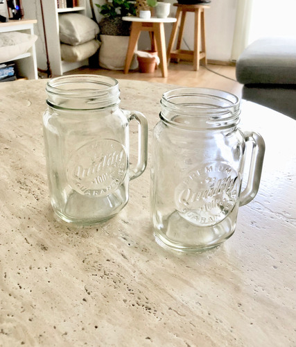 Mason Jar - Set De 2 Piezas - Tarro Con Asa De Vidrio Blanco (Usado)