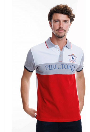 Playera Polo Tricolor Roja - Regular Fit - Piel De Toro