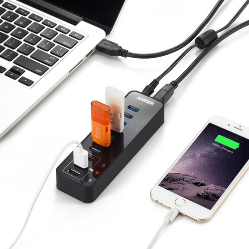 Anker 10 Puertos 60w Data Hub Con 7 Puertos Usb 3.0 Y 3 Puer