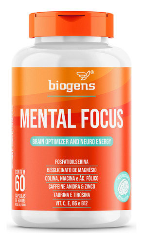 Mental Focus, Otimizador Cerebral, 60 Cáps, Biogens Sabor Neutro