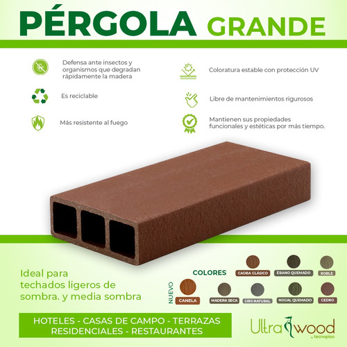 Viga Pérgola Ultrawood Rectangular Caoba Wpc Decorativa 2.9m