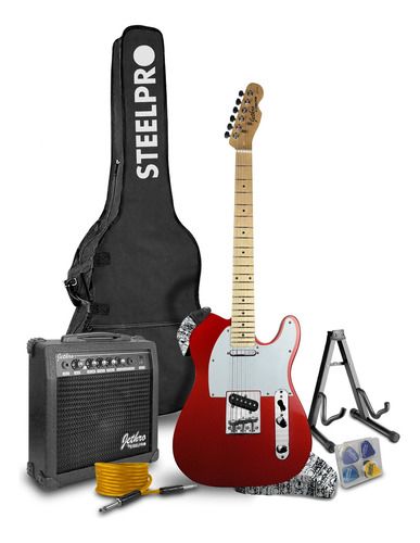 Paquete Guitarra Electrica Jethro Series By Steelpro 029sk Color Rojo Material del diapasón Maple Orientación de la mano Diestro