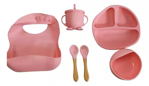 GENERICO Set de cubiertos de silicona cuchara tenedor rosa bebé niño