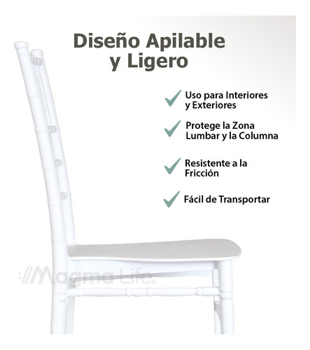 Magma Life Set De 4 Sillas Apilables Tiffany Para Eventos Ó Comedor Sillas Perfectas para Interiores y Exteriores ¡Ideales para Ocasiones Especiales, Eventos u Hogar! (Blanco)
