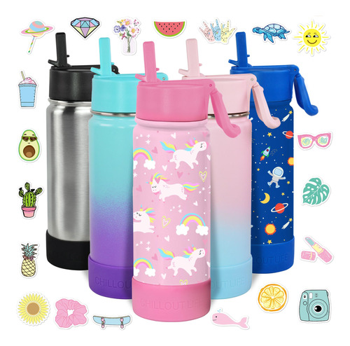 Botella Agua Aislada Para Escuela 17oz Estilo Unicornio Rosa