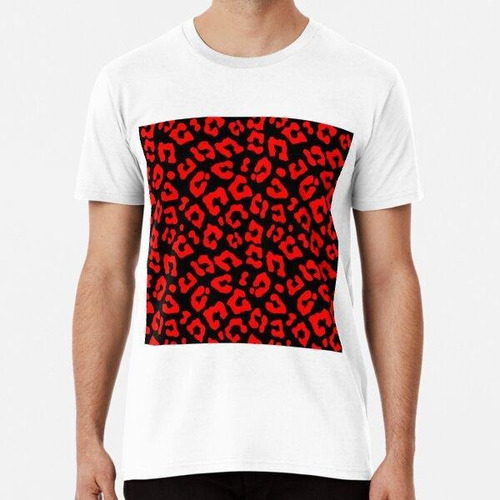 Remera Large Black And Neon Red Leopard Spots Animal Print A