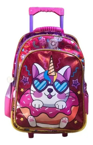 Mochila Phiphi Gato Unicornio Carrito 18 P Rojo O Celeste 