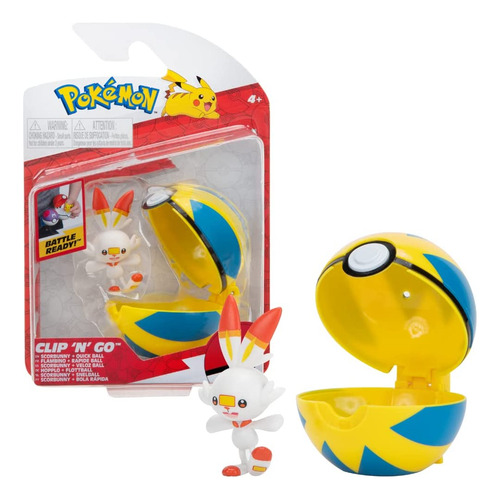 Pokemon Clip N Go Scorbunny With Quick Ball Battle Ready - F