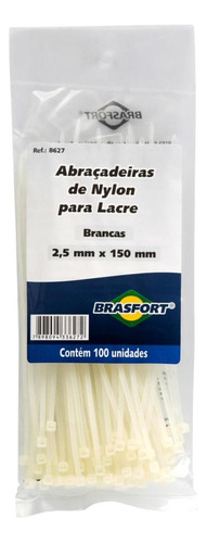 Abracadeira Nylon Brasfort Branca 2,5x150 100 Pecas 8627