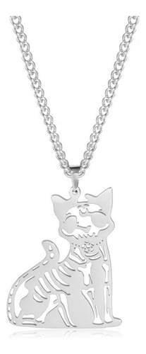 F Collar Gato Esqueleto Wicca Pentagrama Punk De Acero