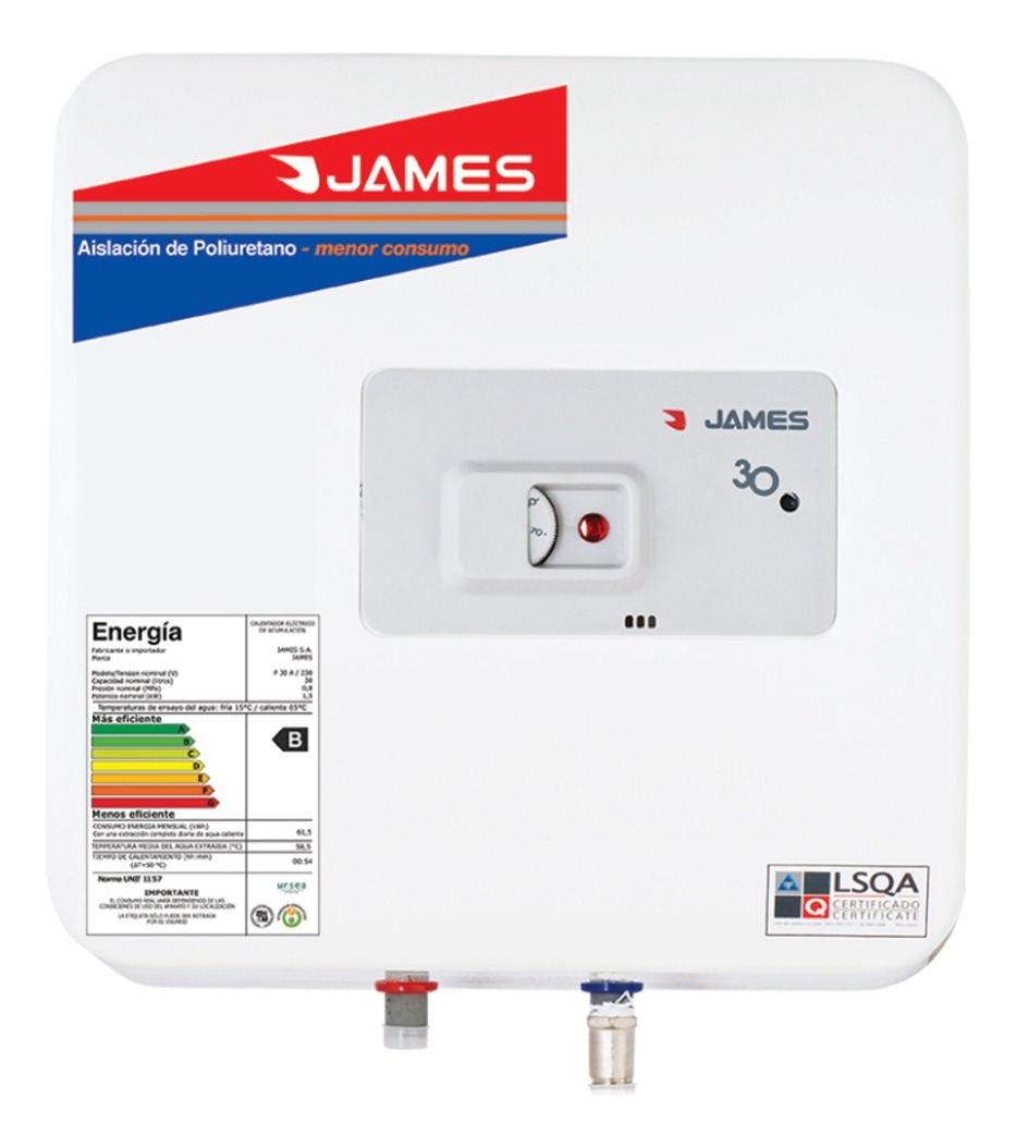 Termotanque Eléctrico James Prisma Acero 30 Litros Amv Color Blanco