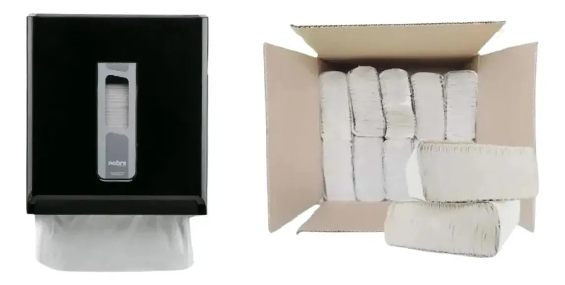 Kit Dispenser Toalla Intercalada Y 1 Caja Toallas Beige Eco Negro