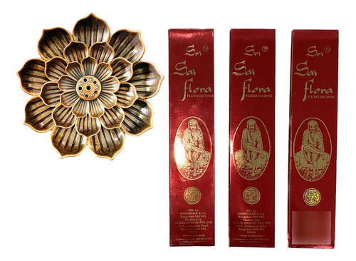 Incienso Hindú Sri Sai Flora 3 Cajas + Inciensario Premium