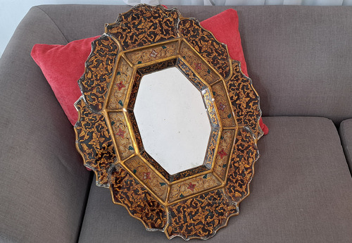 Espejo Veneciano Octogonal Deco Antigua Gran Tamaño Dorado Oscuro (Usado)