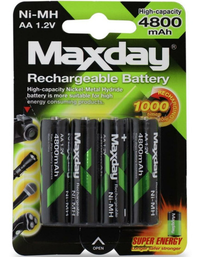 Pilas Recargables Aa 1.2v Pack X4 4800 Mah Maxday Ni-mh ®