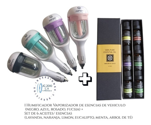 Humificador Vaporizador Difusor Esencias De Carro +6 Esencia