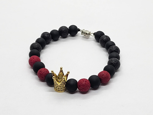 Pulsera Negro Rojo Volcanica Corona Dorada - Pulse